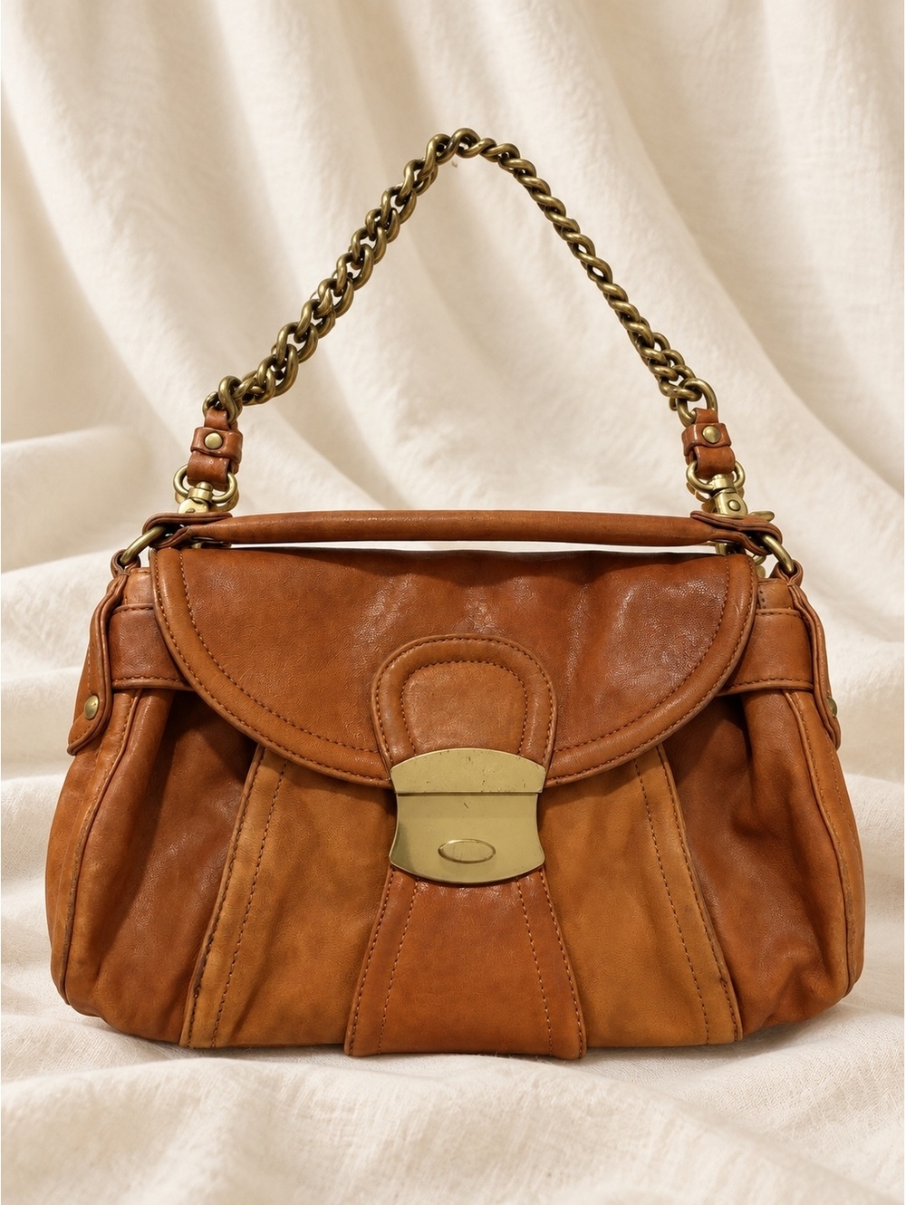 Kooba Nina Cognac Leather Shoulder Bag Chain Strap